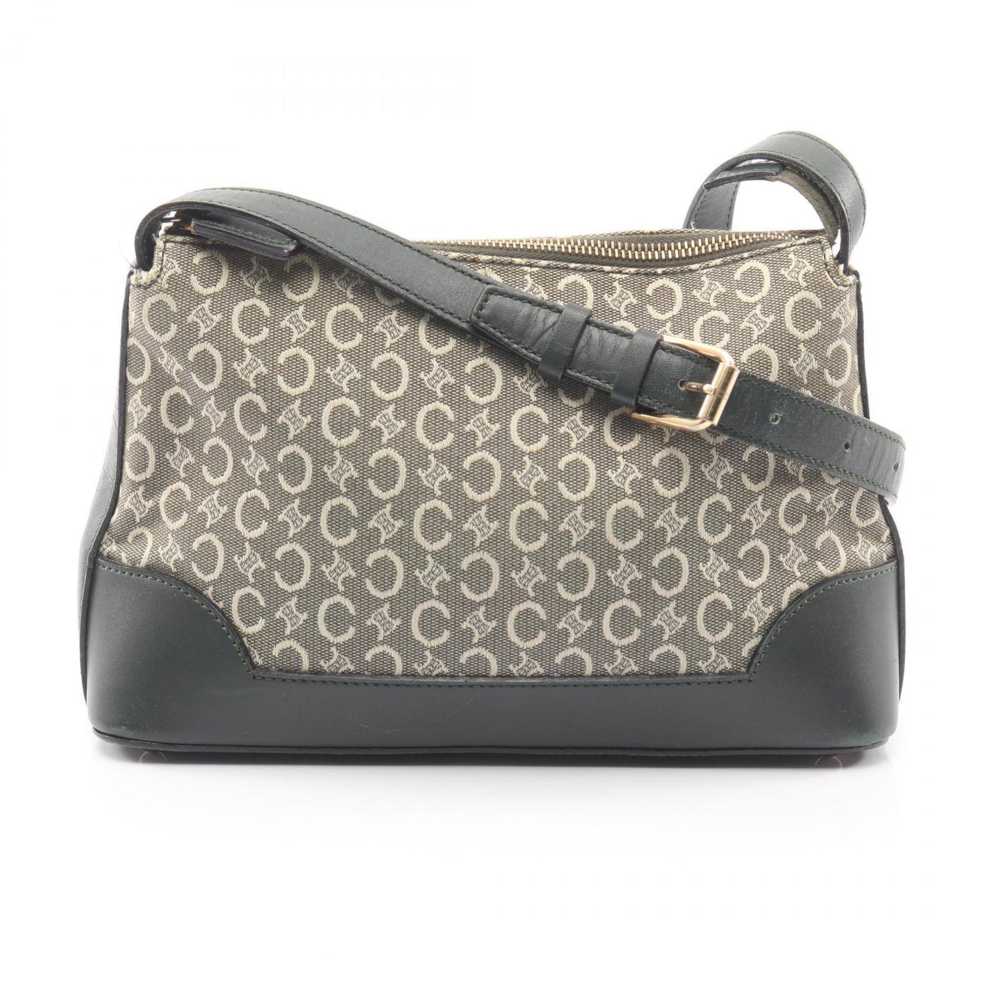 Celine C Macadam Shoulder Bag/Handbag, Canvas And Leather, Women's, Green